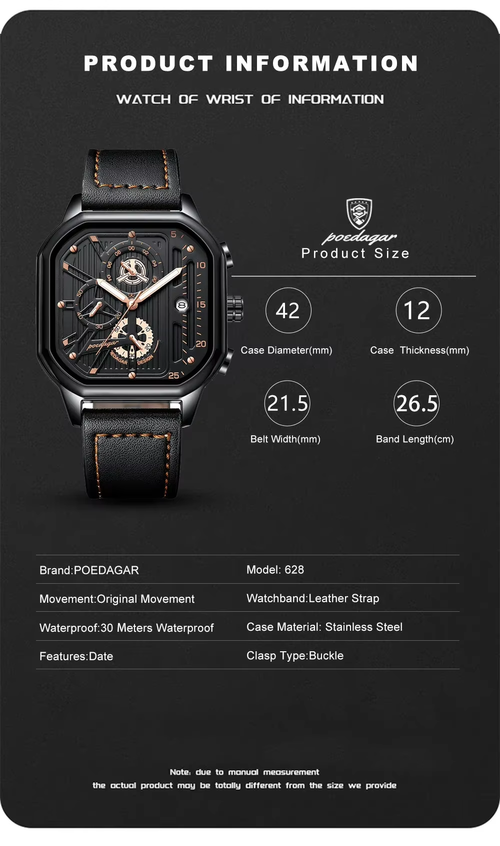 Fashion Watch Classic Square Business Sports Quartz Watch Men's Leather Men's High Quality Watch