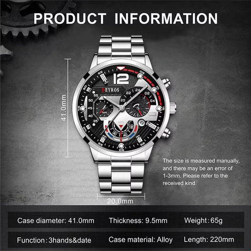 2PCS Set of Luxury and Fashionable Men's Calendar Clock Watches Business Casual Wristwatch Bracelet Quartz Watch Set for Men