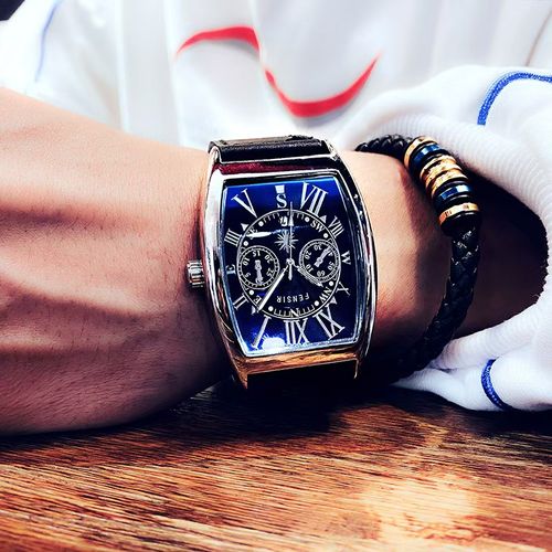 2025 new design FENSIR luxury tonneau shaped men's quartz watch men's silver watch waterproof men's watches