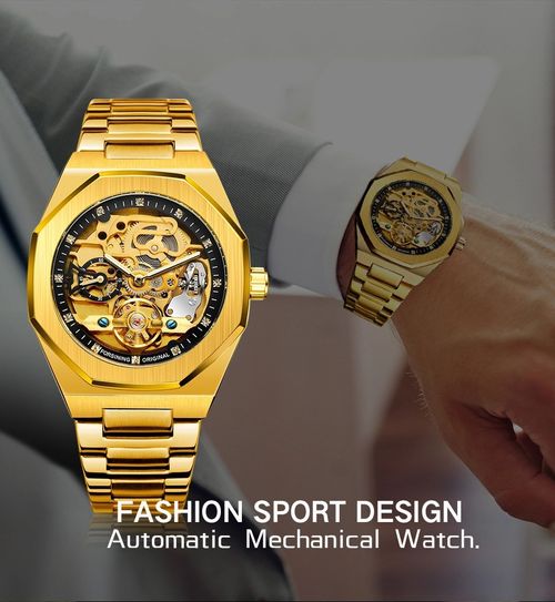 Forsining Fashion Relógios de Pulso Automáticos Mecânicos Esqueléticos para Homens