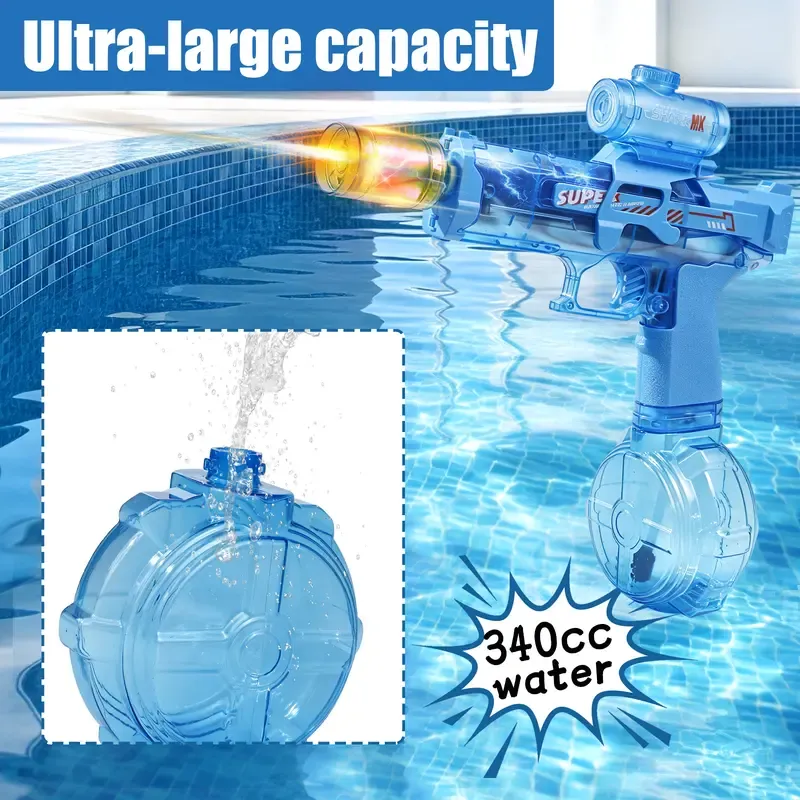 Electric Water Blaster Toy with LED Light Effects, Rechargeable Automatic Summer Water Blaster with Large Capacity Drum, Long Range Pool Beach Backyard Outdoor Toy for Kids & Teens