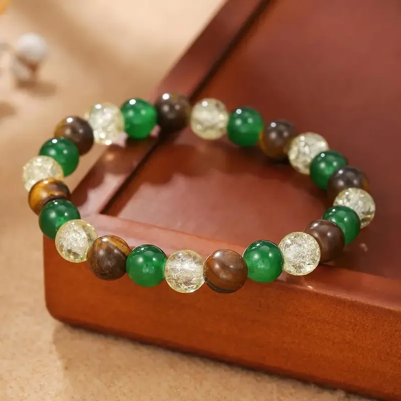 Crystal Money Bracelets Wealth for  Good Luck Attraction Green Jade Beaded Tiger Eye Trendy Jewelry Gifts Adjustable Comfortable Feng Shui Energy