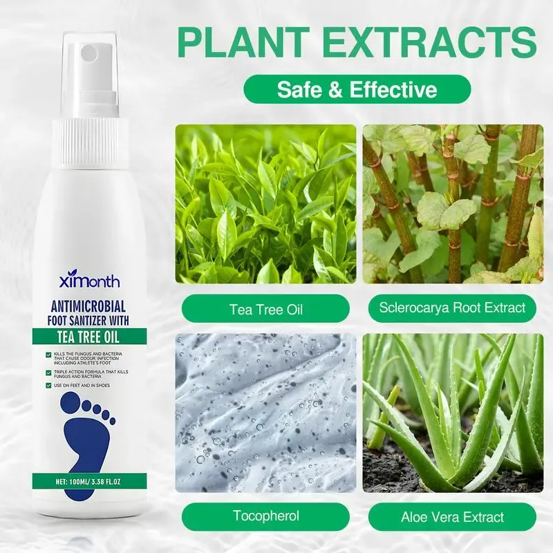 (3 bottles)Tea Tree Oil Foot Spray - Plantar Moisturizing Deodorant for Odor Control & Dry Feet Care, Natural Foot Sanitizer with Antifungal Properties,Ximonth Clear Foot Sanitizer Spray,for Foot & Shoe Freshness