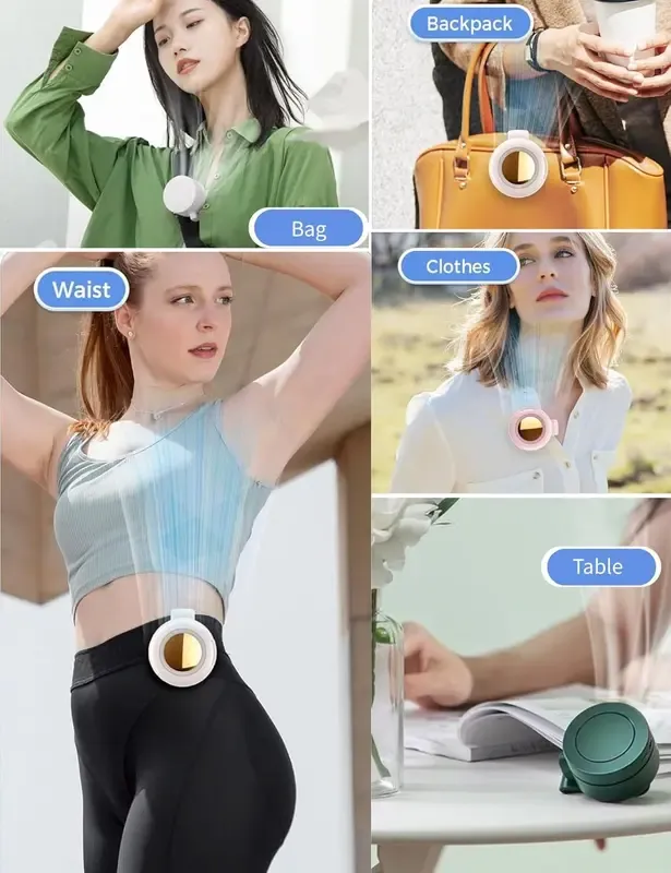 WestDeer Portable Silent Mini Bladeless Electric Fan,Adjustable 3-speed Suspended Waist Fans,Phone Cooling Fan,Personal Fan,Rotating BodyFan Suitable for Outdoor Travel,rechargeable personal fan,handheld turbo fan