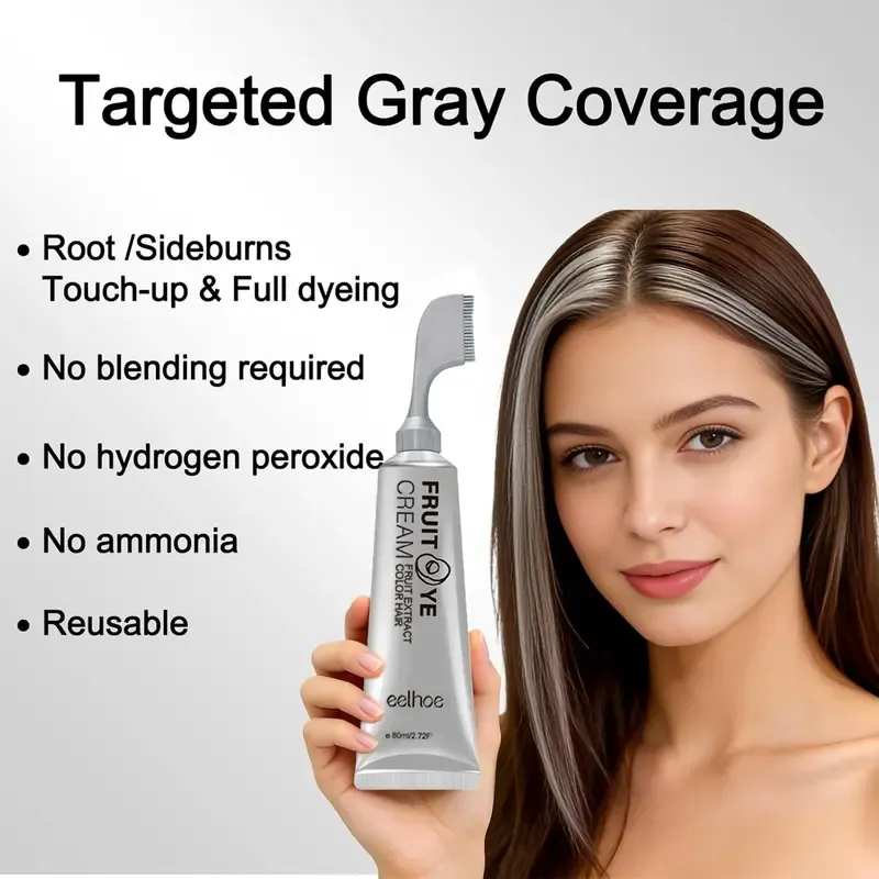 Fruit Hair Dye Cream with Comb for Grey Hair Coverage – Ammonia Free Hair Color Cream for Women & Men, Ready to Use No Mixing Needed, Long Lasting Non-Staining Fruit Essence Formula, 80ml