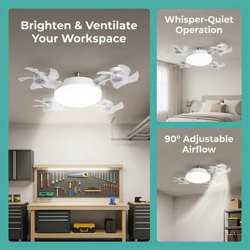 50% DE DESCONTO!!! 🎁2026 New E27 Socket Ceiling Fan Light - 2-in-1 Silent Motor LED Fan-Light with Remote Control, Energy-Saving Cooling & Lighting Combo for Home Bedroom, Dorm Rooms, Kitchens