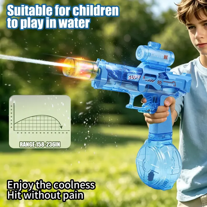 Electric Water Blaster Toy with LED Light Effects, Rechargeable Automatic Summer Water Blaster with Large Capacity Drum, Long Range Pool Beach Backyard Outdoor Toy for Kids & Teens