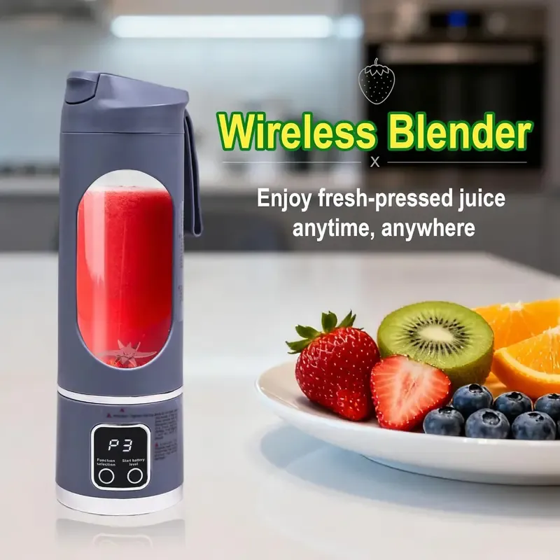 Portable electric juicer, with a purple exterior and a digital display, measuring 255 millimeters in height, suitable for making personal smoothies and juices, equipped with an LED screen ultimate portable blender liquid diet digital multimode