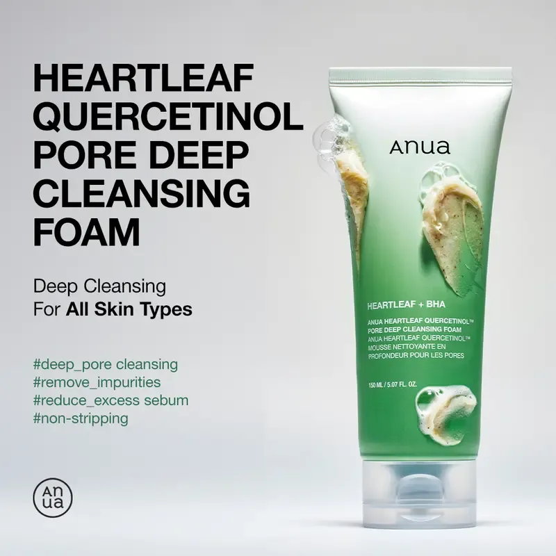 Anua Heartleaf Quercetinol Pore Deep Cleansing Foam for Facial wash 5.07 fl oz (150 ml) ｜Deep Clean Pores | Control Oil | Fight Acne | Gentle & Soothing