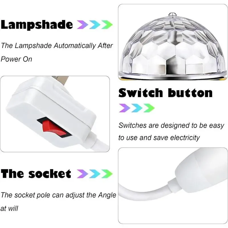 1PCS 5W Low-Power Multicolor LED Disco Ball Light - E27 Adjustable Socket, Acrylic Glass, Auto Rotation RGB Wall Rainbows, Durable Practical Design, Birthday Parties Home Decor, LED Atmosphere Lights