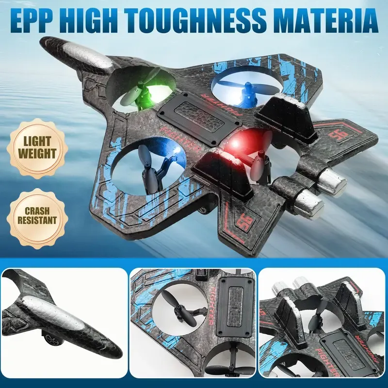 RC Fighter Jet Toy with LED Lights, Remote Control Airplane for Kids, 360° Rolling Stunt Flying Toy with Stable Hover, One Key Takeoff Landing Gift for Boys Girls Remote Control Jet Remote Control Aircraft Rc Airplanes