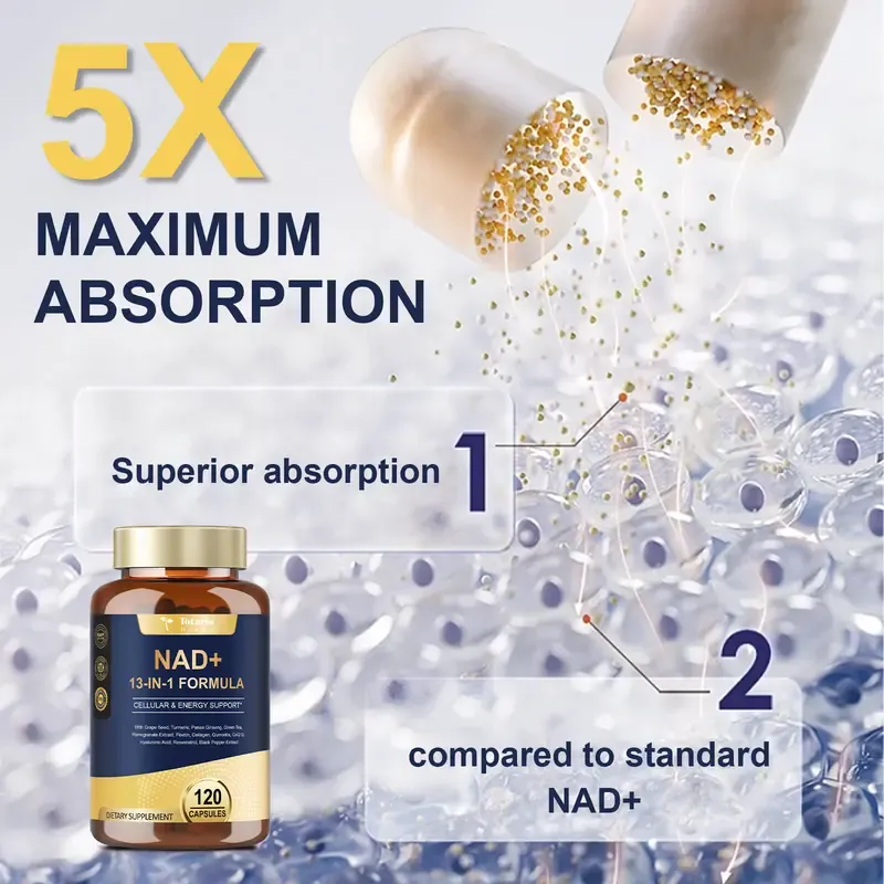 Totaria NAD Supplement with Niacinamide Riboside Resveratrol, Quercetin, Betaine Boost NAD+ Levels NAD Plus Anti-Aging, Energy, Immune, Focus 120 Capsules.