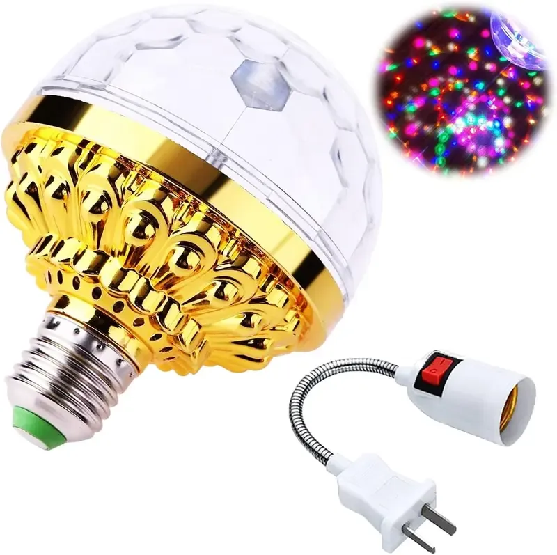 1PCS 5W Low-Power Multicolor LED Disco Ball Light - E27 Adjustable Socket, Acrylic Glass, Auto Rotation RGB Wall Rainbows, Durable Practical Design, Birthday Parties Home Decor, LED Atmosphere Lights