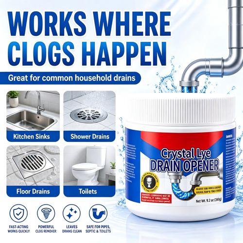 Crystal Lye Drain Unclogger - Sodium Hydroxide Pipe Dredging Agent, Household Kitchen Sink Fix, Powerful Cleaner for Bathroom Sinks and Shower Pipes, Cleaning Products