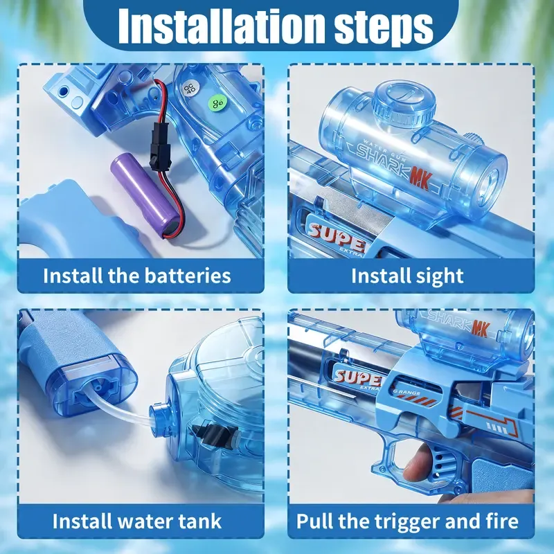 Electric Water Blaster Toy with LED Light Effects, Rechargeable Automatic Summer Water Blaster with Large Capacity Drum, Long Range Pool Beach Backyard Outdoor Toy for Kids & Teens
