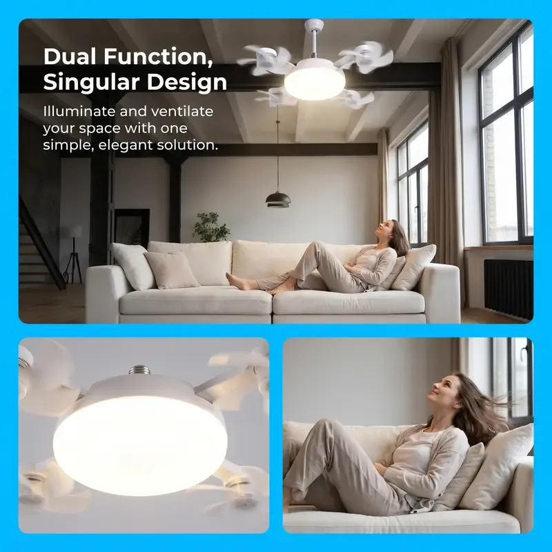 50% DE DESCONTO!!! 🎁2026 New E27 Socket Ceiling Fan Light - 2-in-1 Silent Motor LED Fan-Light with Remote Control, Energy-Saving Cooling & Lighting Combo for Home Bedroom, Dorm Rooms, Kitchens