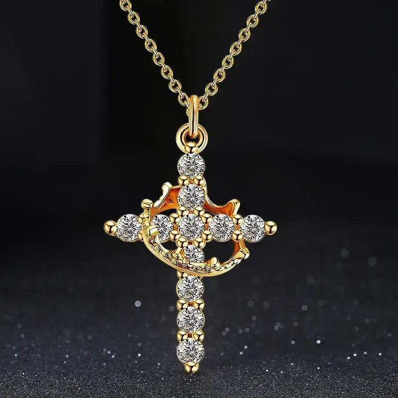 Simple Crown & Cross Pendant Choker Easter Necklace for Women & Men & Girls Pretty Crown Cross Necklace For Daily Party Clothing Decor Trendy All-match