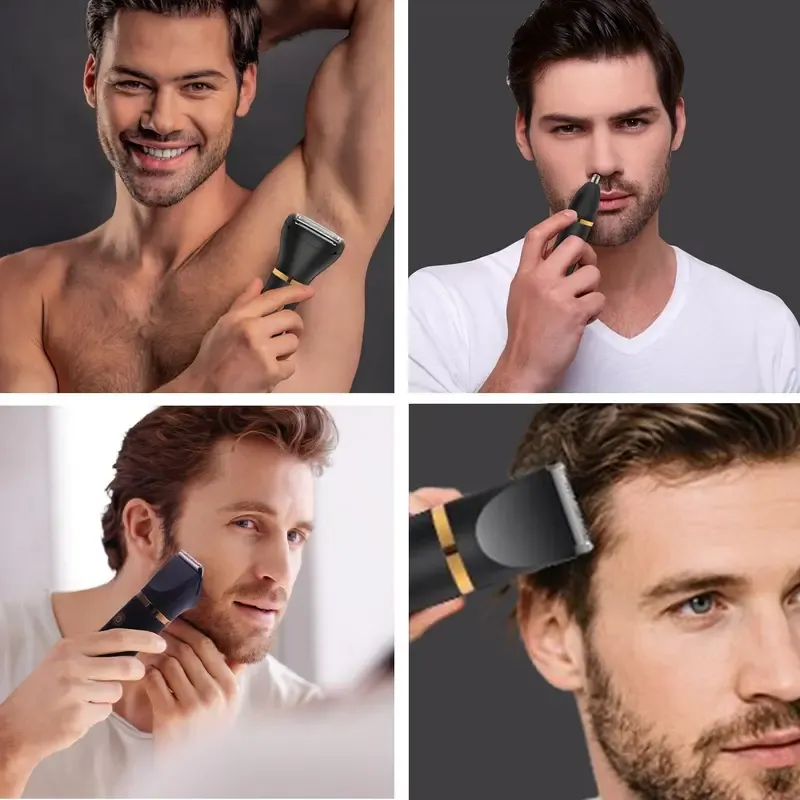Rechargeable 3-in-1 Cordless Trimmer - Motorized, Hypoallergenic, Nick-Proof Hair & Nose Hair Trimmer, Removable, Compact Self-Grooming Kit for Adults' Body, Face, Ergonomic Personal Care Appliance, Christmas Gift