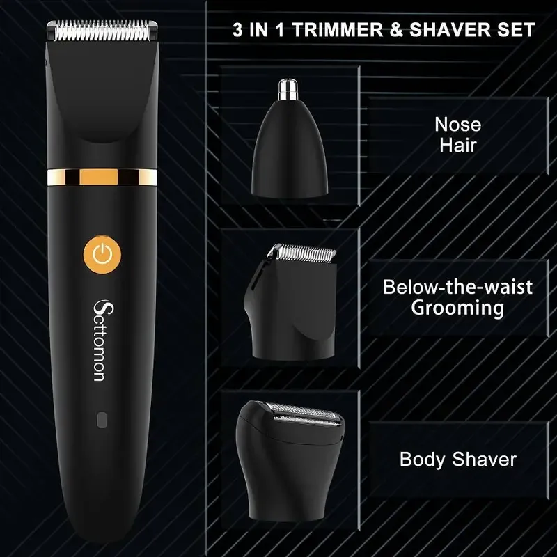 Rechargeable 3-in-1 Cordless Trimmer - Motorized, Hypoallergenic, Nick-Proof Hair & Nose Hair Trimmer, Removable, Compact Self-Grooming Kit for Adults' Body, Face, Ergonomic Personal Care Appliance, Christmas Gift