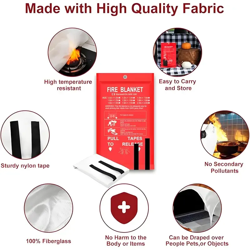 Fiberglass Emergency Fire Blanket - 40x40 inches Fire Resistant Lightweight Survival Equipment, Camping Survival Equipment, First Aid Emergency Supply for Home, Kitchen