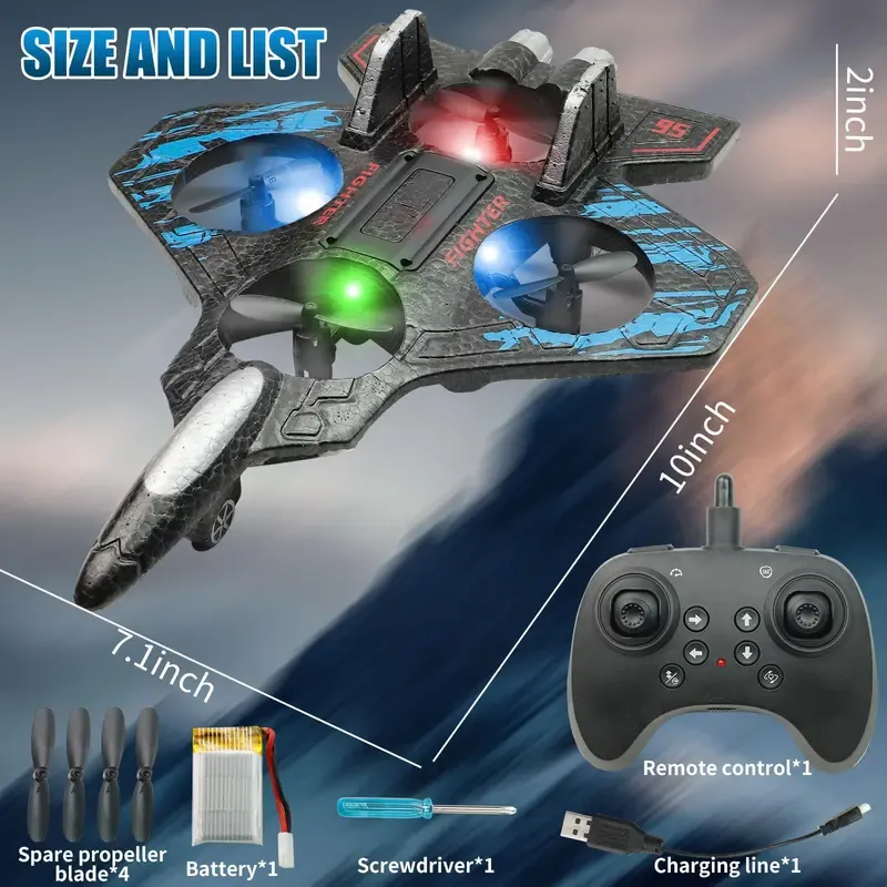 RC Fighter Jet Toy with LED Lights, Remote Control Airplane for Kids, 360° Rolling Stunt Flying Toy with Stable Hover, One Key Takeoff Landing Gift for Boys Girls Remote Control Jet Remote Control Aircraft Rc Airplanes