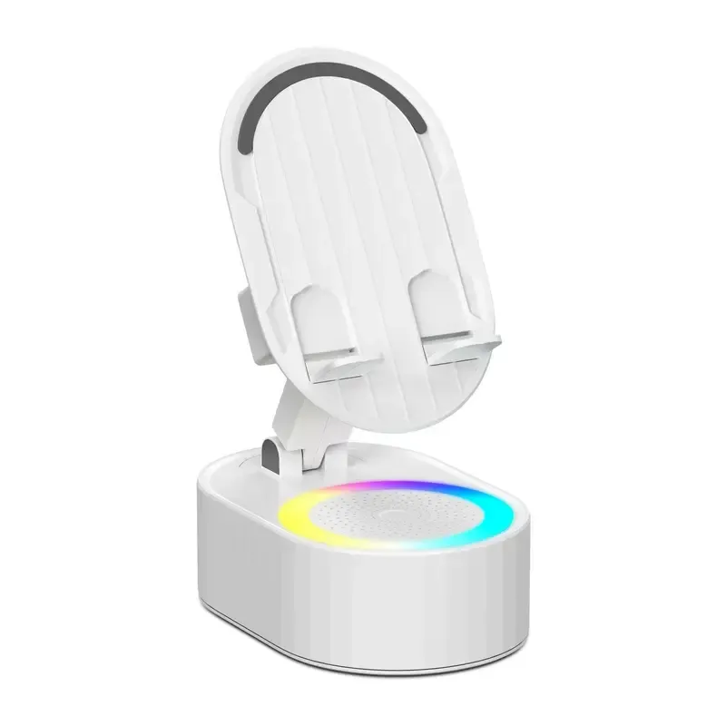 AKLLCCR Wireless Induction Audio Bluetooth Speaker 5in1 Cellphone Holder USB Emergency Rechargeable (5000mAh) Portable Power Mobile Tablet Stand with Colorful Ambient Light Gifts for Friend, Family