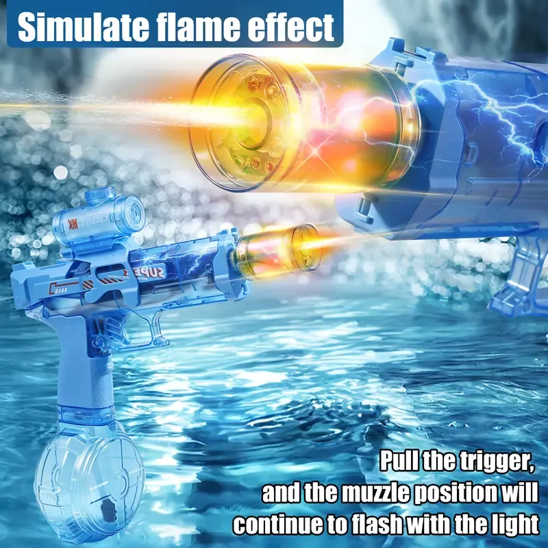 Electric Water Blaster Toy with LED Light Effects, Rechargeable Automatic Summer Water Blaster with Large Capacity Drum, Long Range Pool Beach Backyard Outdoor Toy for Kids & Teens