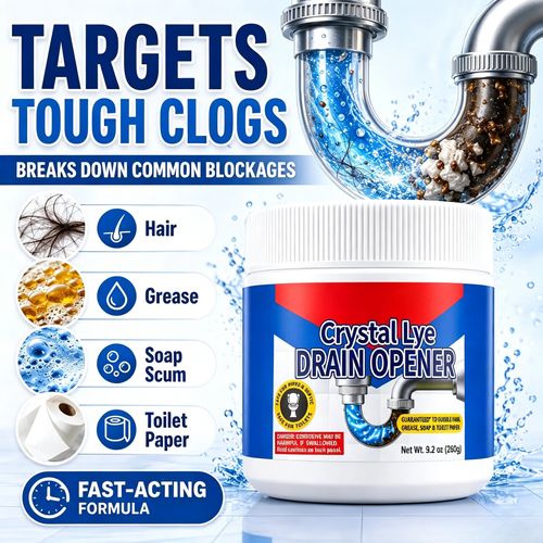Crystal Lye Drain Unclogger - Sodium Hydroxide Pipe Dredging Agent, Household Kitchen Sink Fix, Powerful Cleaner for Bathroom Sinks and Shower Pipes, Cleaning Products