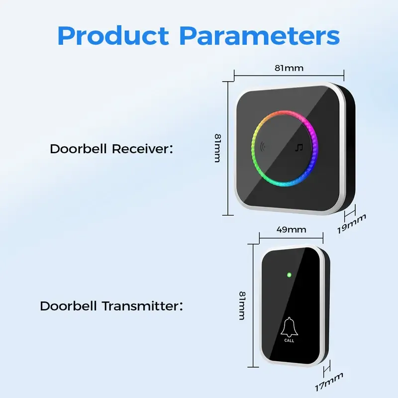 Wireless Home Security Door Bell Ringer - Waterproof, Easy Installation, Adjustable Volume, 45 Chime Variety, LED Entry Glow, 1000Ft Range, Black Bell for Door, Door Bell Ringer Wireless, Home Security Doorbell