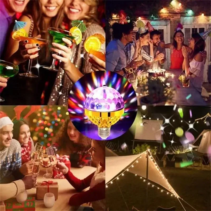 1PCS 5W Low-Power Multicolor LED Disco Ball Light - E27 Adjustable Socket, Acrylic Glass, Auto Rotation RGB Wall Rainbows, Durable Practical Design, Birthday Parties Home Decor, LED Atmosphere Lights