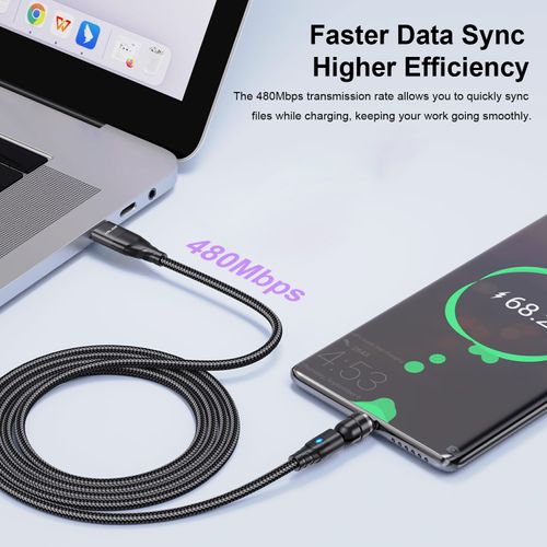 360 Pro 3-in-1: Universal Magnetic Charging Cable | 100W Fast Charge | 360 Rotating Head | USB-C, Lightning & Micro-USB Tips | For iPhone, Android, Tablets & Headphones
