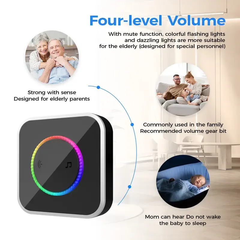Wireless Home Security Door Bell Ringer - Waterproof, Easy Installation, Adjustable Volume, 45 Chime Variety, LED Entry Glow, 1000Ft Range, Black Bell for Door, Door Bell Ringer Wireless, Home Security Doorbell