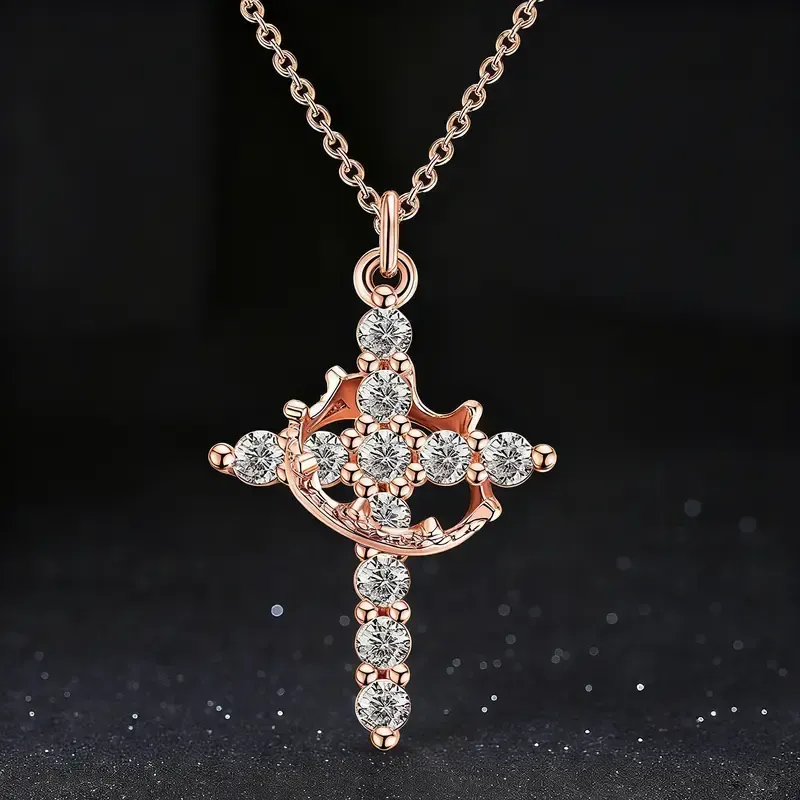 Simple Crown & Cross Pendant Choker Easter Necklace for Women & Men & Girls Pretty Crown Cross Necklace For Daily Party Clothing Decor Trendy All-match