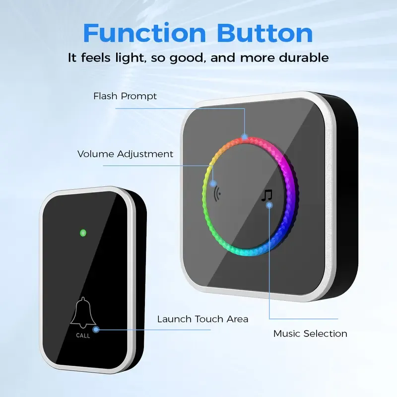 Wireless Home Security Door Bell Ringer - Waterproof, Easy Installation, Adjustable Volume, 45 Chime Variety, LED Entry Glow, 1000Ft Range, Black Bell for Door, Door Bell Ringer Wireless, Home Security Doorbell