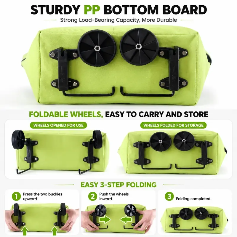 2-in-1 Tote Bag & Rolling Shopping Cart, Foldable Grocery Bag with Wheels, Large Capacity Shopping Tote for Easy Carrying & Rolling
