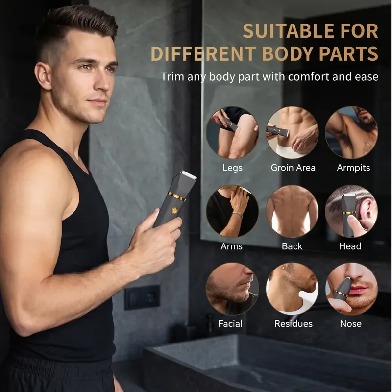 Rechargeable 3-in-1 Cordless Trimmer - Motorized, Hypoallergenic, Nick-Proof Hair & Nose Hair Trimmer, Removable, Compact Self-Grooming Kit for Adults' Body, Face, Ergonomic Personal Care Appliance, Christmas Gift