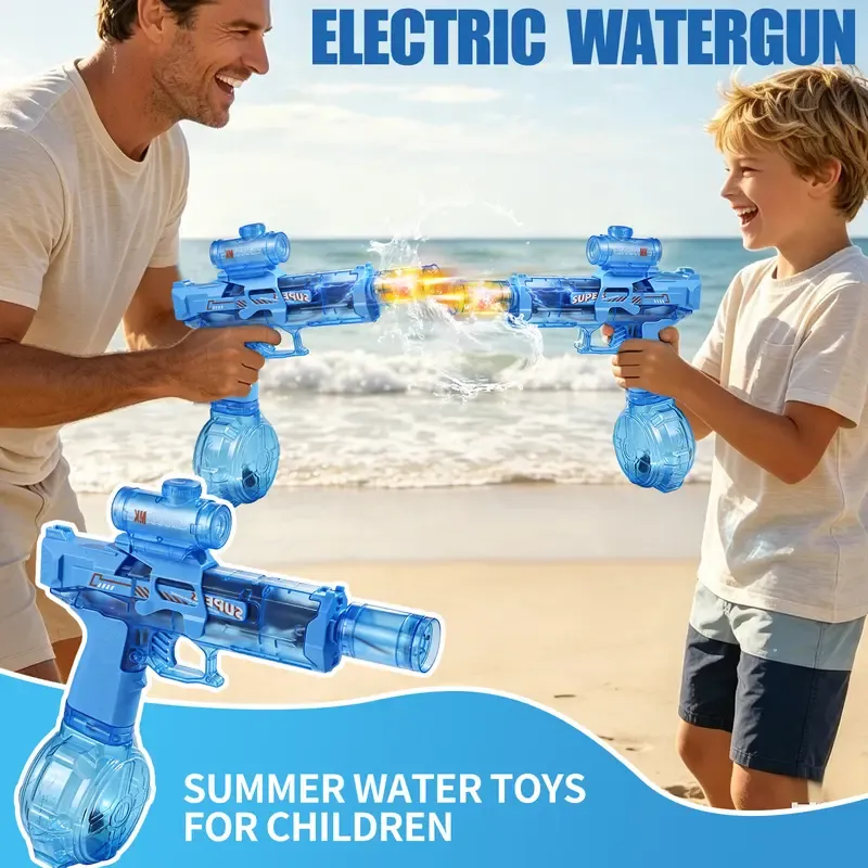 Electric Water Blaster Toy with LED Light Effects, Rechargeable Automatic Summer Water Blaster with Large Capacity Drum, Long Range Pool Beach Backyard Outdoor Toy for Kids & Teens