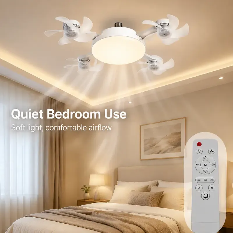 50% DE DESCONTO!!! 🎁2026 New E27 Socket Ceiling Fan Light - 2-in-1 Silent Motor LED Fan-Light with Remote Control, Energy-Saving Cooling & Lighting Combo for Home Bedroom, Dorm Rooms, Kitchens