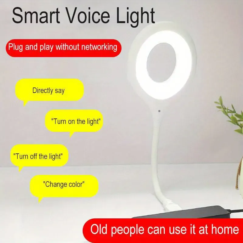 USB Charging Rechargeable Voice-Control Flexible Gooseneck LED Light, Smart Voice-Activated Soft Light for Bedroom, Office Use