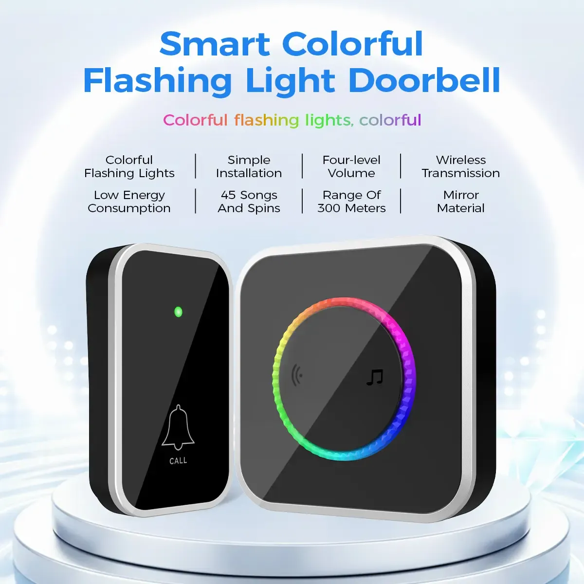 Wireless Home Security Door Bell Ringer - Waterproof, Easy Installation, Adjustable Volume, 45 Chime Variety, LED Entry Glow, 1000Ft Range, Black Bell for Door, Door Bell Ringer Wireless, Home Security Doorbell