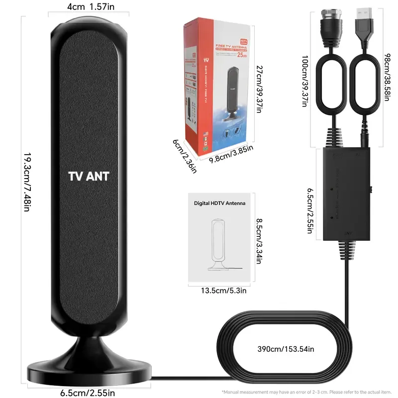 HIDB TV Antenna Digital for Smart TV HD Antena Indoor 4K 360° Signal Amplified Strong Magnetic Base Indoor TV Antenna for Easy Long Range Reception Installation No Monthly Bill Ultra Long Reception Distance, Outdoorfun