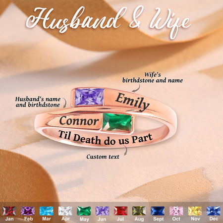 Personalized Couple Birthstone Promise Adjustable Ring