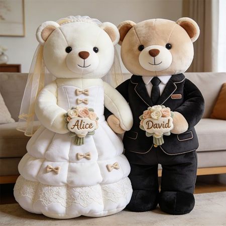 Personalized Just Married Bear Couple Throw Pillow