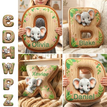 🐘 Personalized Elephant Alphabet Pillow