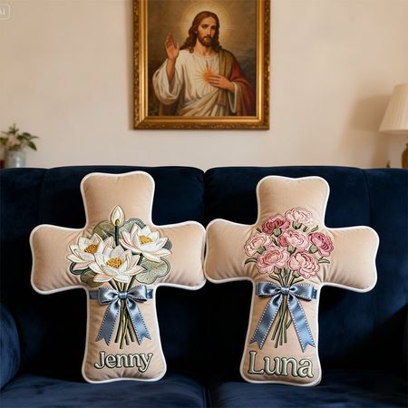 Birth Flower Christian Custom Shaped Pillow - Personalized Gifts For Christian
