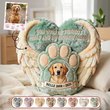 Custom Photo Heaven Dog & Cat Shaped Pillow, Personalized Keepsake To Remember Lost Pets