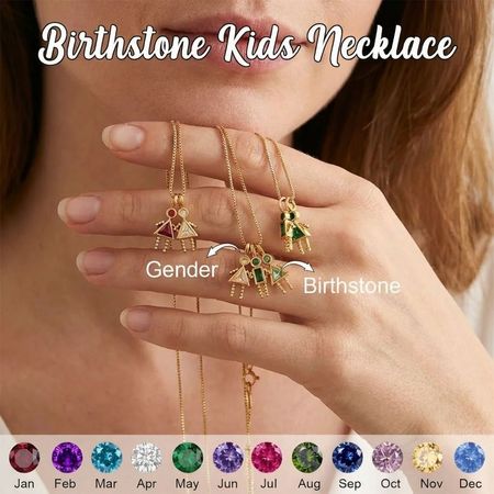Personalized Birthstone Kids Charms Necklace - Gift for Mom Grandma