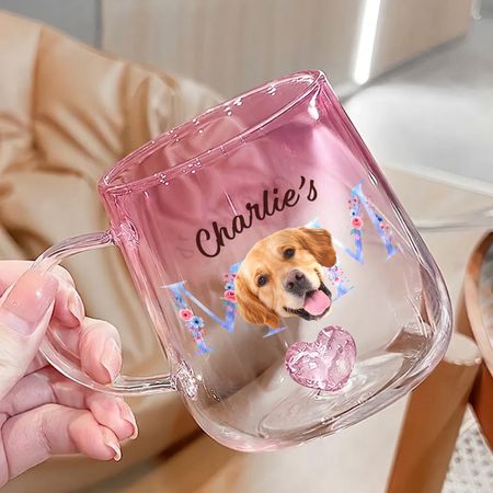 Custom Photo Mom With Floral Pink Gradient Glass Mug - Gift For Grandma, Mom, Mother's Day