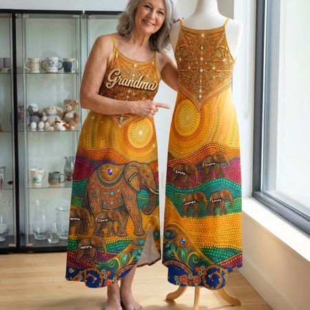 Elephant Mom Suspender Maxi Dress - Personalized Gifts For Mom and Grandma