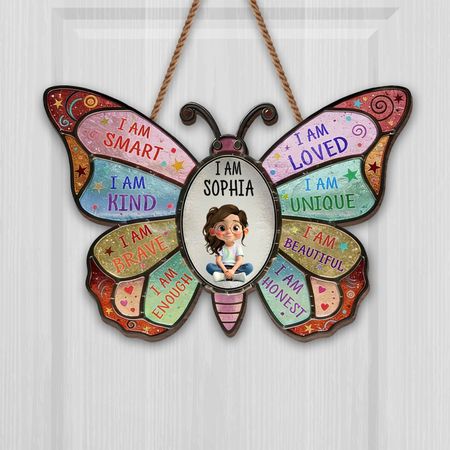 I Am Smart Kind Brave Affirmations Butterfly With Little Boy - Personalized Custom Shaped Wood Sign